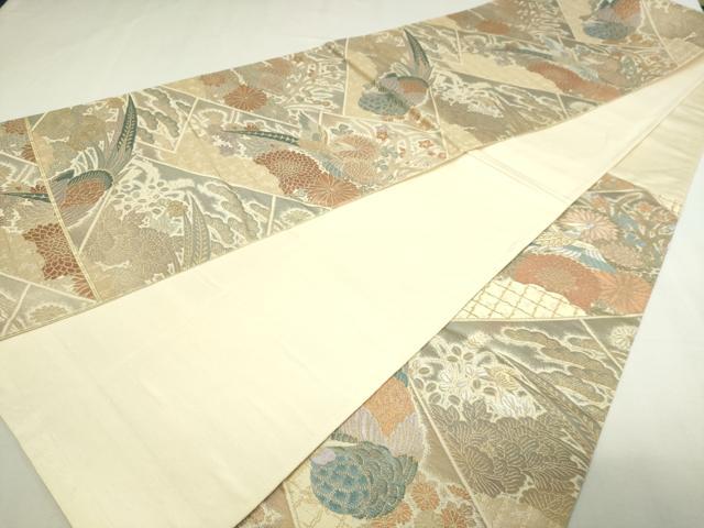 平和屋本店▼六通柄袋帯　尾長鳥花文　本金二重箔　正絹　逸品　DABE9278sf 平和屋本店▽六通柄袋帯 尾長鳥花文 本金二重
