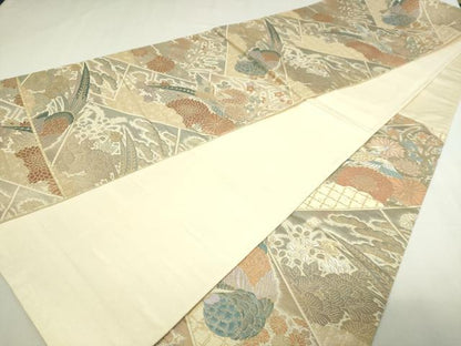 平和屋本店▼六通柄袋帯　尾長鳥花文　本金二重箔　正絹　逸品　DABE9278sf