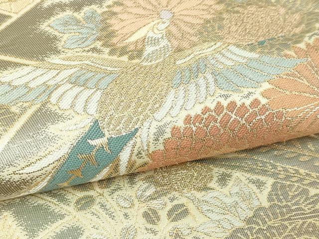 平和屋本店▼六通柄袋帯　尾長鳥花文　本金二重箔　正絹　逸品　DABE9278sf 平和屋本店▽六通柄袋帯 尾長鳥花文 本金二重