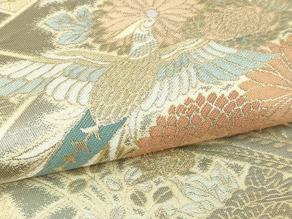 平和屋本店▼六通柄袋帯　尾長鳥花文　本金二重箔　正絹　逸品　DABE9278sf