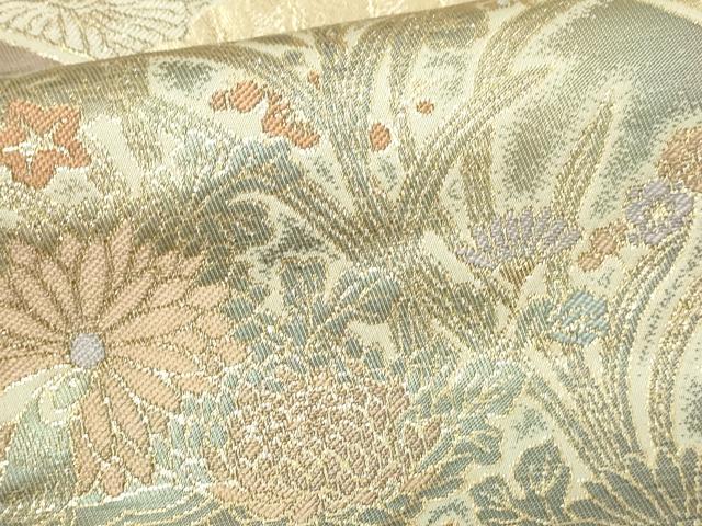平和屋本店▽六通柄袋帯 尾長鳥花文 本金二重
