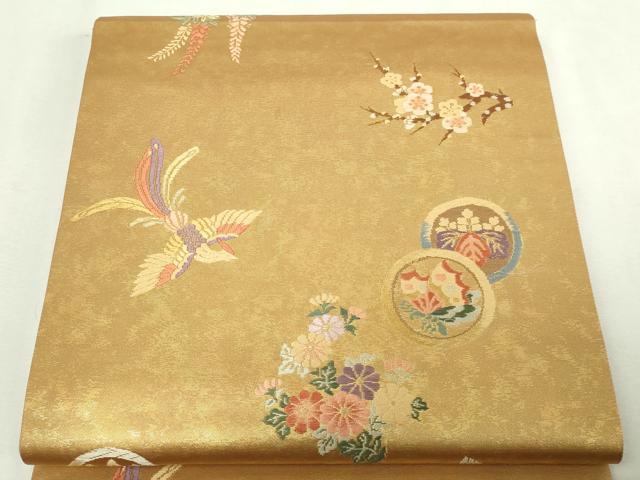 平和屋本店▼六通柄袋帯　唐織　鳳凰花蝶文　慴金錦引箔　正絹　逸品　DABE9280sf 平和屋本店▽六通柄袋帯 唐織 鳳凰花蝶文 慴金錦