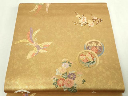 平和屋本店▼六通柄袋帯　唐織　鳳凰花蝶文　慴金錦引箔　正絹　逸品　DABE9280sf