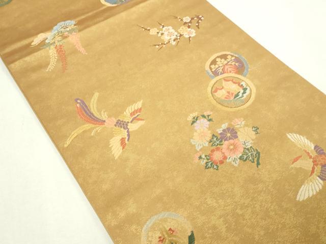 平和屋本店▼六通柄袋帯　唐織　鳳凰花蝶文　慴金錦引箔　正絹　逸品　DABE9280sf 平和屋本店▽六通柄袋帯 唐織 鳳凰花蝶文 慴金錦