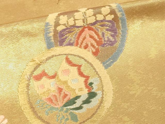 平和屋本店▼六通柄袋帯　唐織　鳳凰花蝶文　慴金錦引箔　正絹　逸品　DABE9280sf 平和屋本店▽六通柄袋帯 唐織 鳳凰花蝶文 慴金錦
