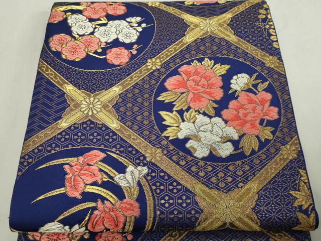 平和屋本店▼六通柄袋帯　唐織　草花丸文　本金箔　正絹　逸品　DABE9281sf 平和屋本店▽六通柄袋帯 唐織 草花丸文 本金箔 正絹 逸品 DABE9281sf