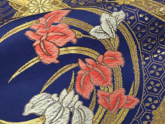 平和屋本店▽六通柄袋帯 唐織 草花丸文 本金箔 正絹 逸品 DABE9281sf