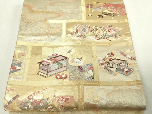 平和屋本店▼六通柄袋帯　唐織　違い棚古典　本金箔　正絹　逸品　DABE9285sf 平和屋本店▽六通柄袋帯 唐織 違い棚古典 本金箔 正絹 逸品 DABE9285sf