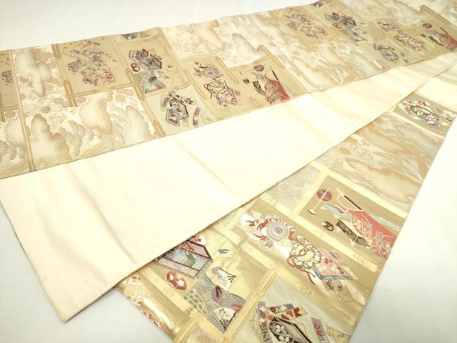 平和屋本店▽六通柄袋帯 唐織 違い棚古典 本金箔 正絹 逸品 DABE9285sf
