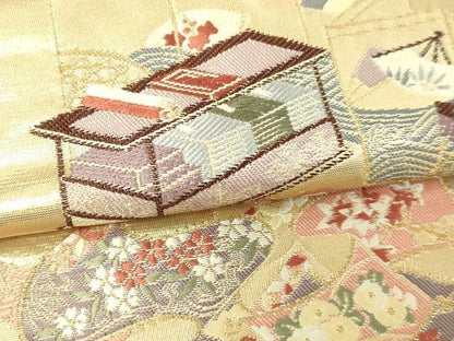 平和屋本店▼六通柄袋帯　唐織　違い棚古典　本金箔　正絹　逸品　DABE9285sf