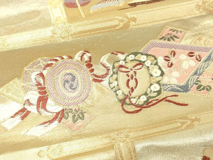 平和屋本店▼六通柄袋帯　唐織　違い棚古典　本金箔　正絹　逸品　DABE9285sf