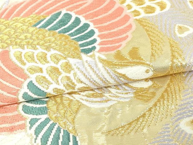 平和屋本店▼六通柄袋帯　唐織　亀甲孔雀文　24金箔　正絹　逸品　DABE9288sf 平和屋本店▽六通柄袋帯 唐織 亀甲孔雀文 24金箔 正絹 逸品