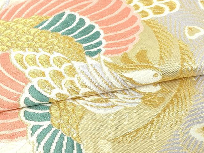 平和屋本店▼六通柄袋帯　唐織　亀甲孔雀文　24金箔　正絹　逸品　DABE9288sf