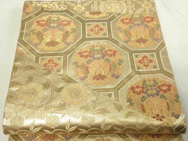 平和屋本店▼六通柄袋帯　金彩正倉院　正絹　逸品　DABE9289sf 平和屋本店▽六通柄袋帯 金彩正倉院 正絹 逸品 DABE9289sf