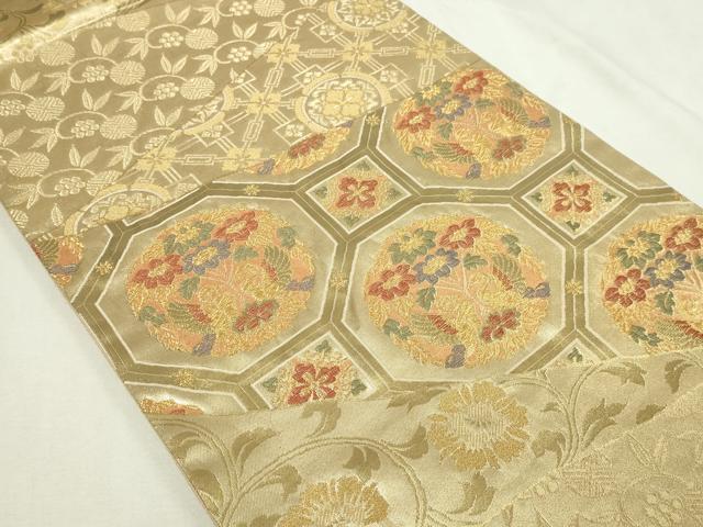 平和屋本店▽六通柄袋帯 金彩正倉院 正絹 逸品 DABE9289sf