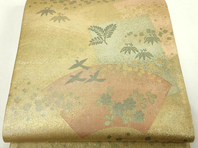 平和屋本店▼佐賀錦　六通柄袋帯　地紙花鳥文　本金箔　正絹　逸品　DABE9292sf 平和屋本店▽佐賀錦 六通柄袋帯 地紙花鳥文 本金箔 正絹 逸品