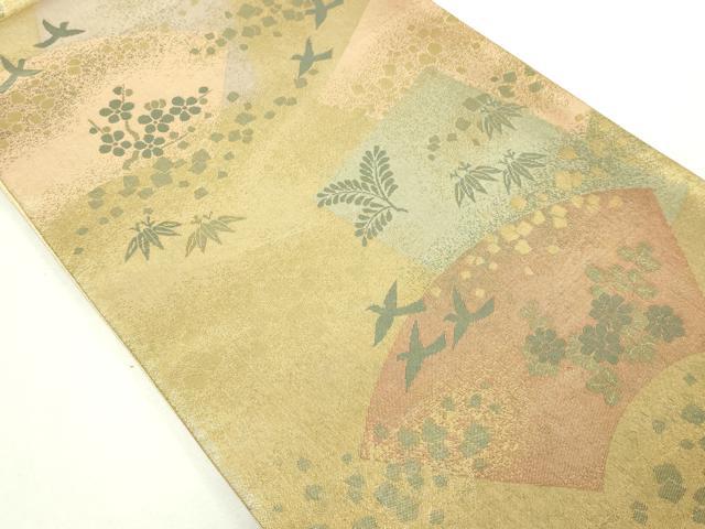 平和屋本店▼佐賀錦　六通柄袋帯　地紙花鳥文　本金箔　正絹　逸品　DABE9292sf 平和屋本店▽佐賀錦 六通柄袋帯 地紙花鳥文 本金箔