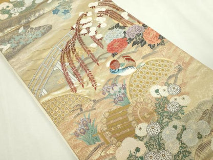 平和屋本店▼六通柄袋帯　唐織　柳橋鴛鴦　本金箔　正絹　逸品　DABE9296sf