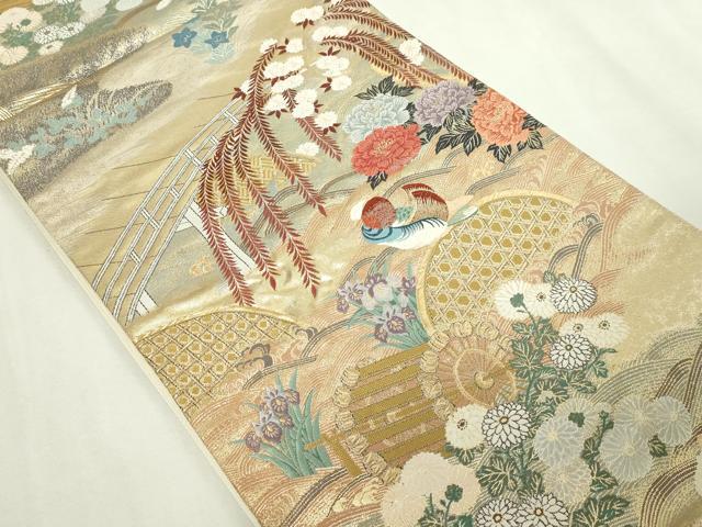 平和屋本店▼六通柄袋帯　唐織　柳橋鴛鴦　本金箔　正絹　逸品　DABE9296sf