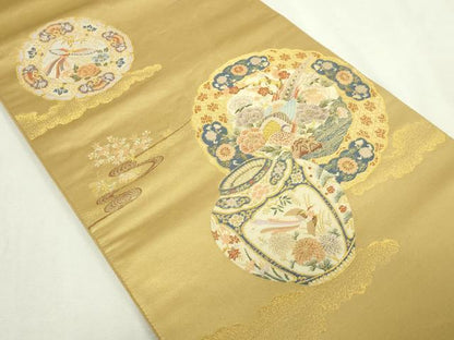 平和屋本店▼六通柄袋帯　唐織　雲取錦薫花鳥　漆金九百錦　正絹　逸品　DABE9297sf