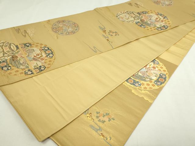 平和屋本店▼六通柄袋帯　唐織　雲取錦薫花鳥　漆金九百錦　正絹　逸品　DABE9297sf 平和屋本店▽六通柄袋帯 唐織 雲取錦薫花鳥 漆金