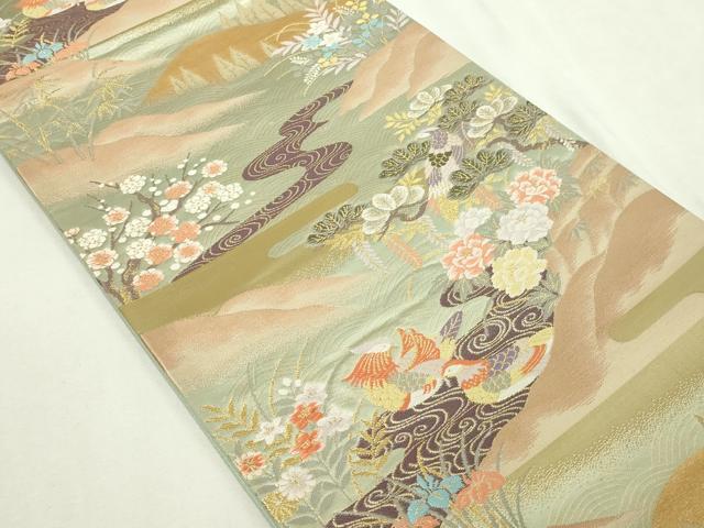 平和屋本店▽六通柄袋帯 唐織 花鳥文 本金箔 正絹 逸品 DABE9308sf