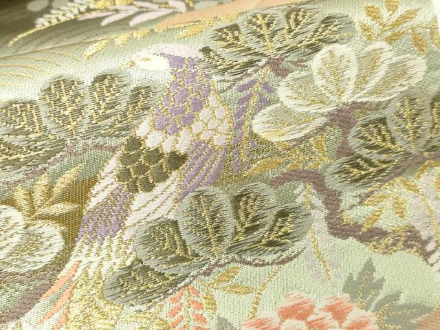 平和屋本店▼六通柄袋帯　唐織　花鳥文　本金箔　正絹　逸品　DABE9308sf 平和屋本店▽六通柄袋帯 唐織 花鳥文 本金箔 正絹 逸品 DABE9308sf