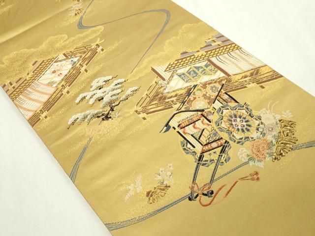 平和屋本店▼六通柄袋帯　御殿御所車　漆金九百錦　正絹　逸品　DABE9309sf