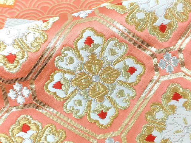 平和屋本店▼六通柄袋帯　唐織　蜀江花文　純金箔　正絹　逸品　DABE9311sf 平和屋本店▽六通柄袋帯 唐織 蜀江花文 純金箔 正絹 逸品