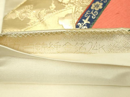 平和屋本店▼六通柄袋帯　唐織　結び紐花唐草文　九百錦　純金箔24ｋ　正絹　逸品　DABE9312sf