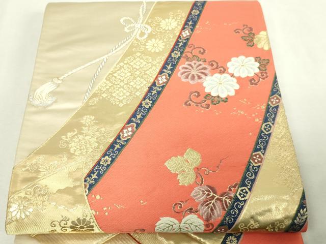 平和屋本店▼六通柄袋帯　唐織　結び紐花唐草文　九百錦　純金箔24ｋ　正絹　逸品　DABE9312sf 平和屋本店▽六通柄袋帯 唐織 結び紐花唐草文 九百