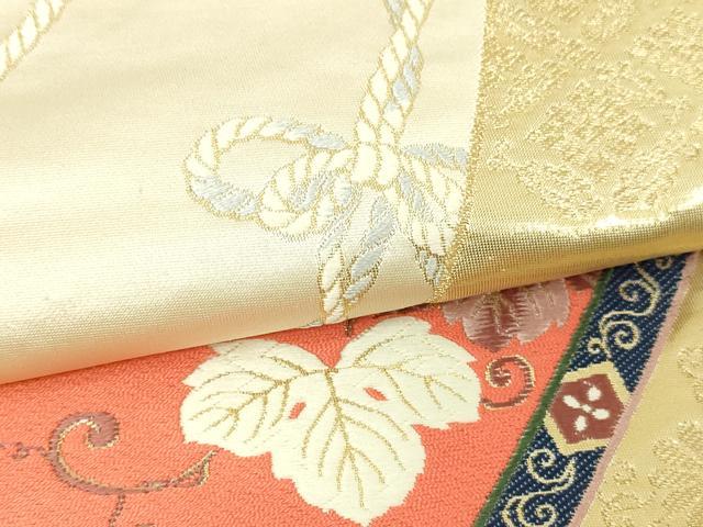 平和屋本店▽六通柄袋帯 唐織 結び紐花唐草文 九百