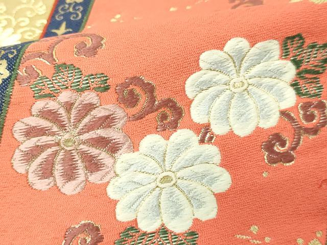 平和屋本店▼六通柄袋帯　唐織　結び紐花唐草文　九百錦　純金箔24ｋ　正絹　逸品　DABE9312sf 平和屋本店▽六通柄袋帯 唐織 結び紐花唐草文 九百