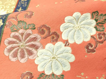 平和屋本店▼六通柄袋帯　唐織　結び紐花唐草文　九百錦　純金箔24ｋ　正絹　逸品　DABE9312sf