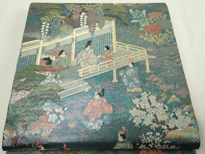 平和屋本店▼全通柄袋帯　新古今和歌集　純金箔　正絹　逸品　DABE9314sf