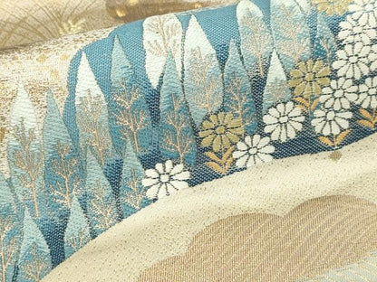 平和屋本店▼六通柄袋帯　唐織　雲取木立小菊　純金箔　正絹　逸品　DABE9315sf