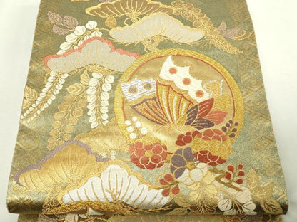 平和屋本店▼六通柄袋帯　花鳥丸文　鏡金　正絹　逸品　DABE9316sf