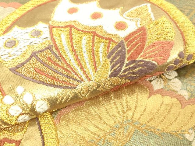 平和屋本店▽六通柄袋帯 花鳥丸文 鏡金 正絹 逸品 DABE9316sf