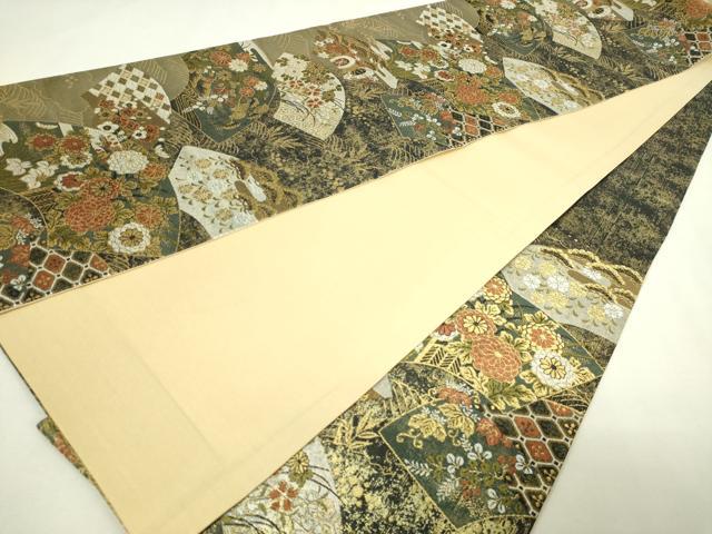 平和屋本店▼六通柄袋帯　地紙鼓花文　金彩　正絹　逸品　DABE9317sf