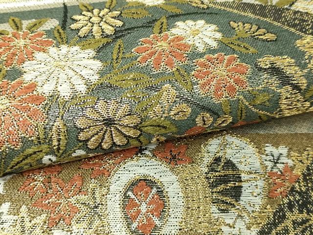 平和屋本店▼六通柄袋帯　地紙鼓花文　金彩　正絹　逸品　DABE9317sf