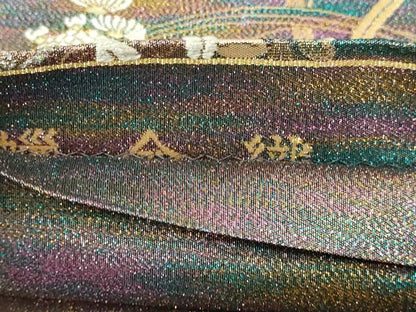 平和屋本店▼六通柄袋帯　蝋金織　草花文　正絹　逸品　DABE9321sf