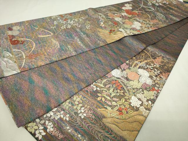 平和屋本店▼六通柄袋帯　蝋金織　草花文　正絹　逸品　DABE9321sf