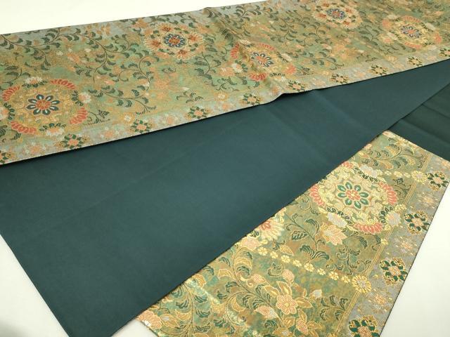 平和屋本店▼六通柄袋帯　斜取更紗華文　珠金　正絹　逸品　DABE9325sf 平和屋本店▽六通柄袋帯 斜取更紗華文 珠金 正絹 逸品 DABE9325sf