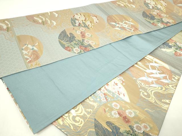 平和屋本店▼六通柄袋帯　飛鶴草花丸文　純金　正絹　逸品　DABE9331sf
