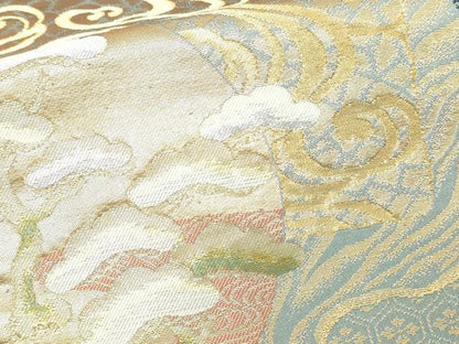 平和屋本店▼六通柄袋帯　飛鶴草花丸文　純金　正絹　逸品　DABE9331sf