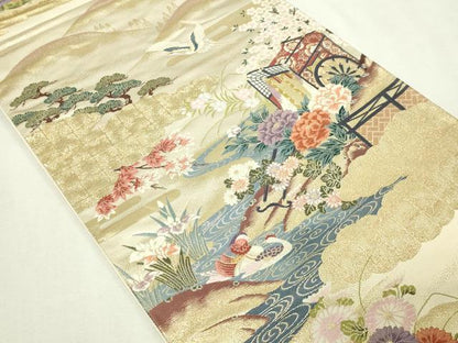 平和屋本店▼六通柄袋帯　唐織　御所車御苑文　本金二重箔　正絹　逸品　DABE9332sf
