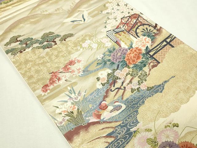 平和屋本店▼六通柄袋帯　唐織　御所車御苑文　本金二重箔　正絹　逸品　DABE9332sf