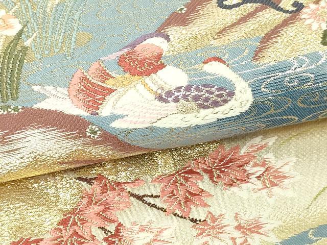 平和屋本店▼六通柄袋帯　唐織　御所車御苑文　本金二重箔　正絹　逸品　DABE9332sf