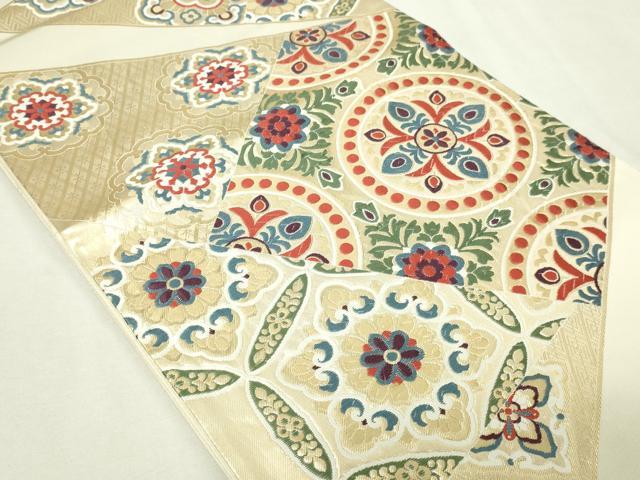 平和屋本店▽六通柄袋帯 唐織 正倉院花文 はくば