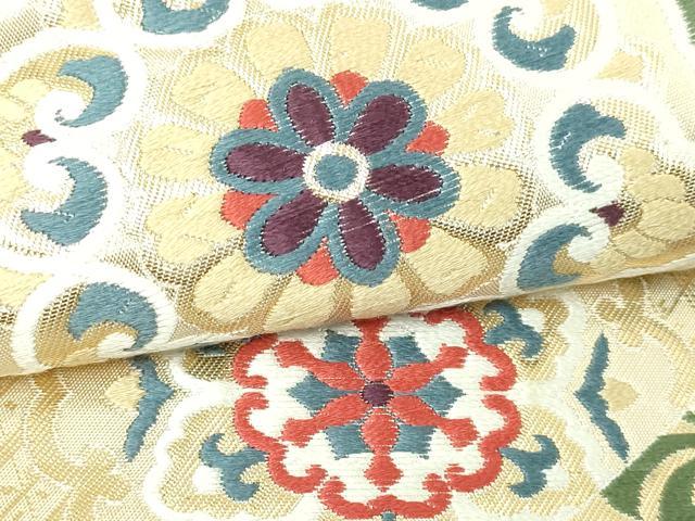 平和屋本店▼六通柄袋帯　唐織　正倉院花文　はくば錦24ｋ　正絹　逸品　DABE9337sf 平和屋本店▽六通柄袋帯 唐織 正倉院花文 はくば